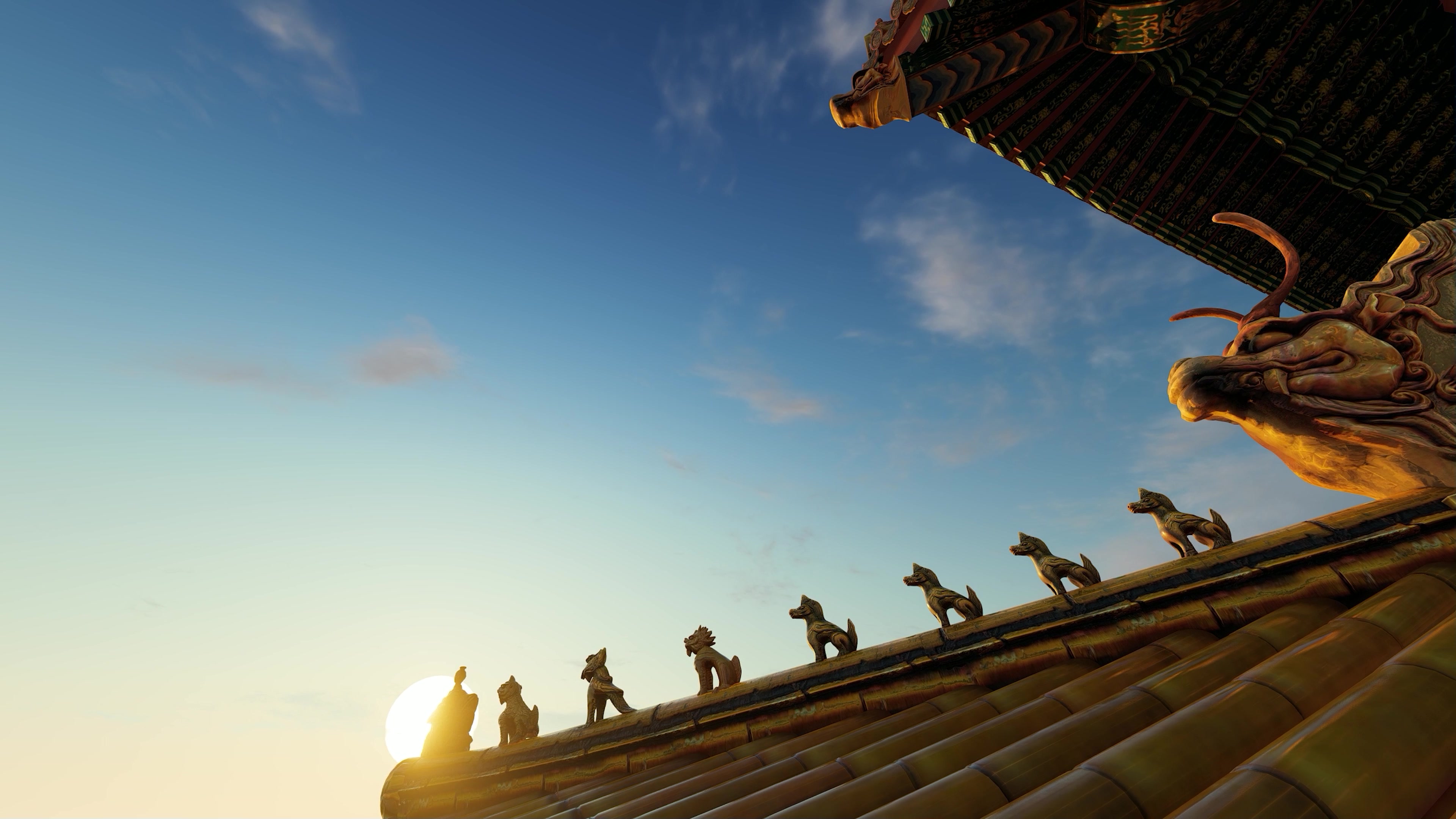 党政素材故宫日出 古建 屋脊 屋檐 龙生九子龙雕