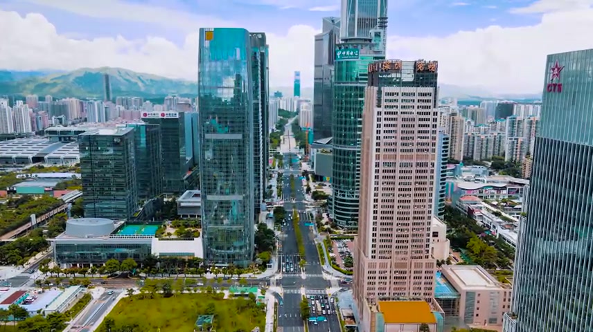 高清航拍深圳时代金融中心建筑群城市交通