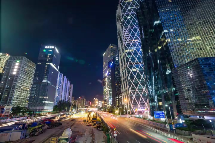 高清深圳滨海大道城市高楼道路光轨延时摄影