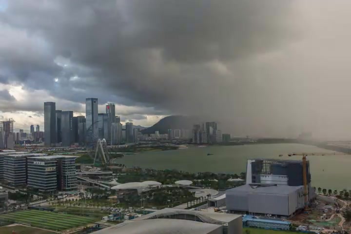 高清延时深圳白转夜晴转雨彩虹宝安区前海