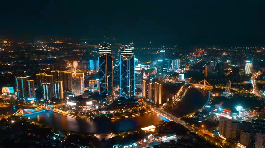 湖州地标建筑夜景航拍空境