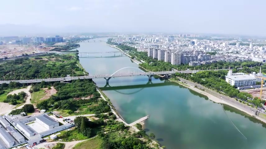 航拍衢州城区现代城市风光