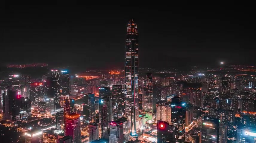 航拍深圳平安大厦福田夜景延时