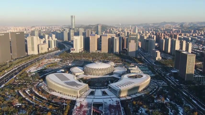 济南航拍山东济南奥体中心城市