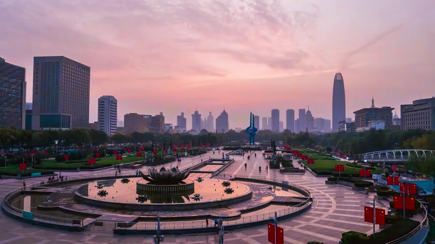 济南济南地标泉城广场延时