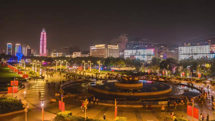 济南实拍山东济南泉城广场夜景延时