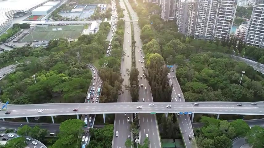 深圳南山区滨海沙河西立交桥航拍