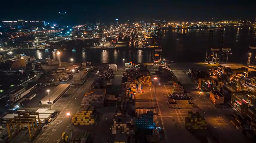 深圳盐田港口夜晚延时航拍