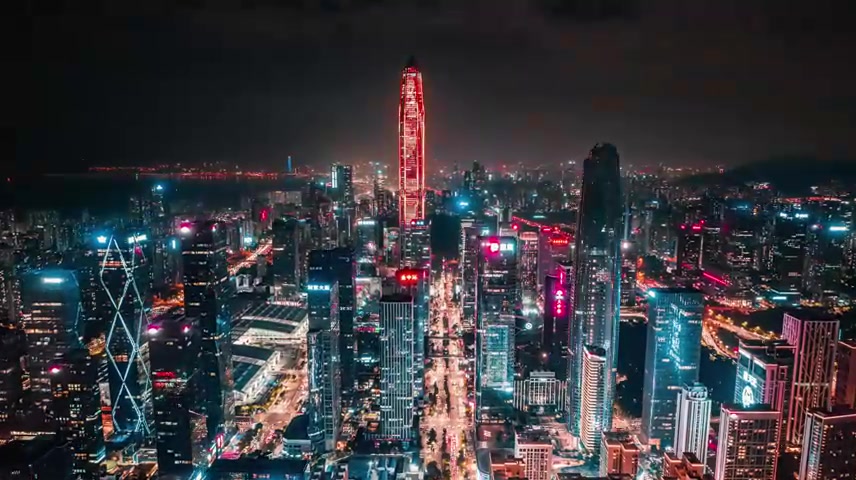 震撼航拍深圳福田夜景灯光延时