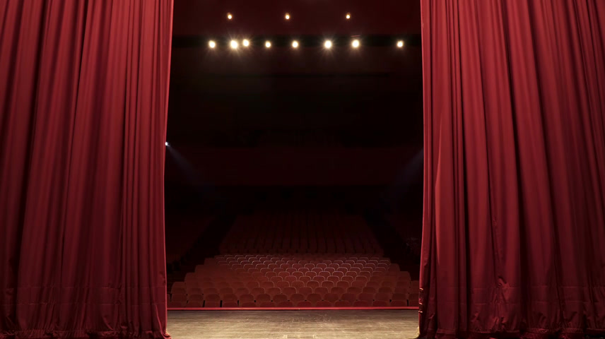 展开舞台幕布拉开红布红帘幕帘红绸喜庆.