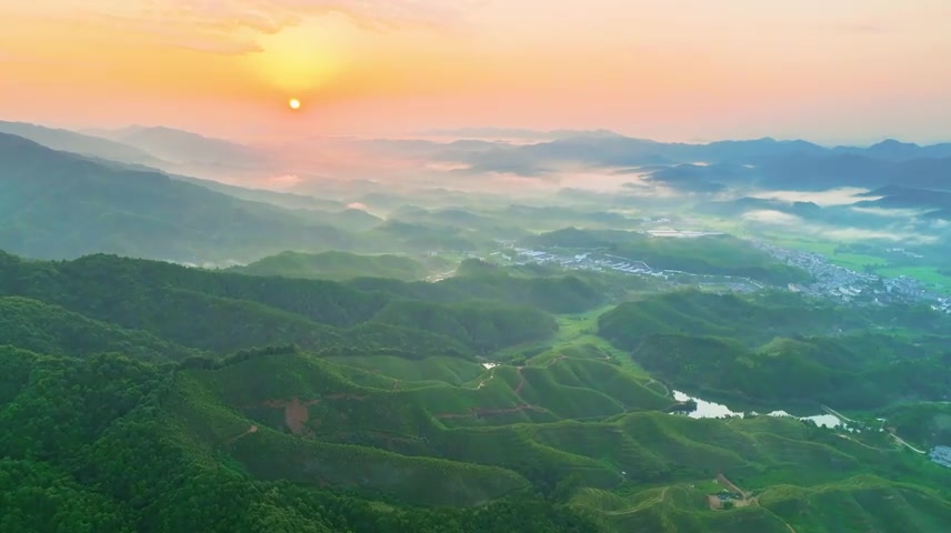 美丽新农村日出乡村振兴航拍