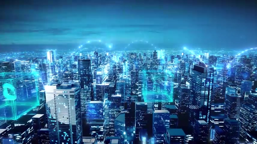 科技城市物联网全息投影房地产建筑城市穿梭