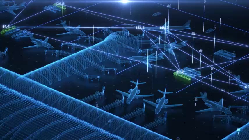 数字航空机场建筑飞机物流交通线框.