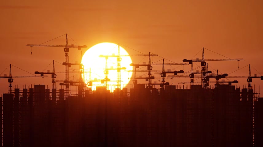 城市建设基建地产日出日落剪影延时动画