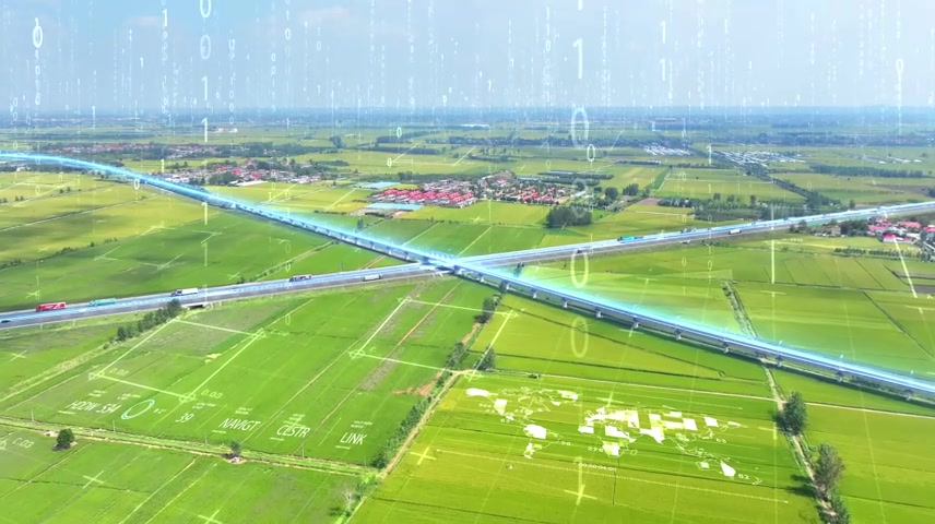 智慧农业稻田航拍草莓育苗科技感素材