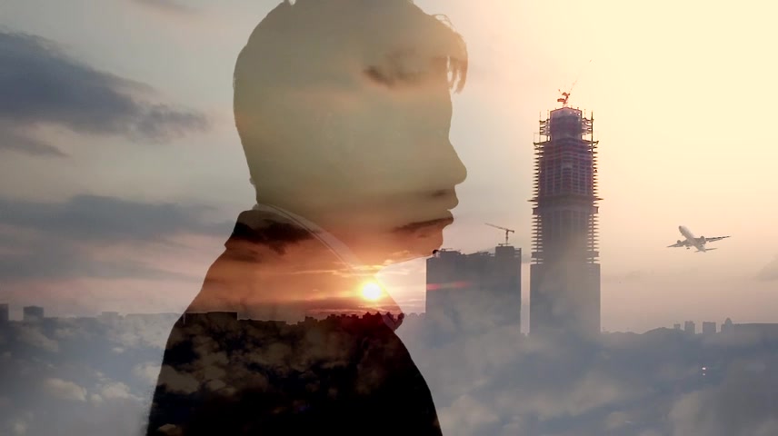 双重曝光意境商务人士剪影，成功人士