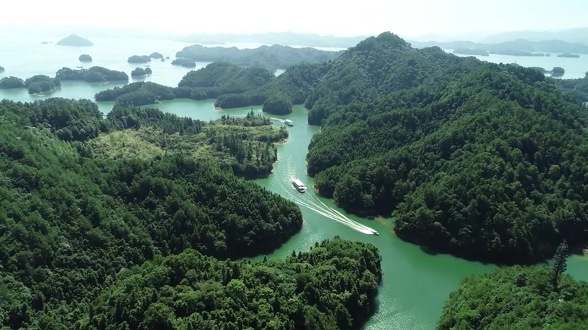 千岛湖山水风光航拍素材段，
