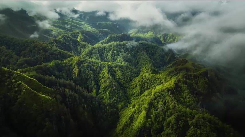 森林航拍森林树木山脉云海绿洲环保氧吧.