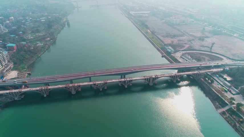 内江沱江大桥、沱江，航拍