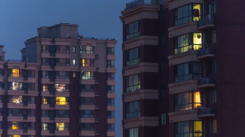 万家灯火小区夜景居民楼开灯亮灯延时.